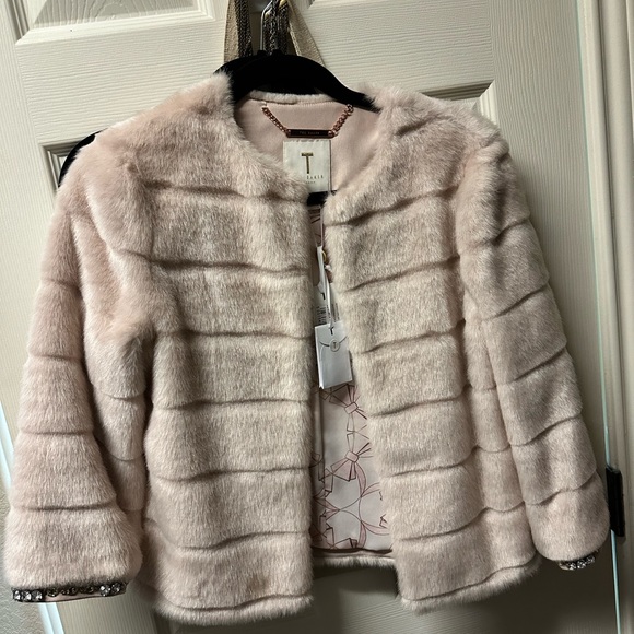 NWT Ted Baker Gillen faux fur cropped jacket (light pink) - Picture 9 of 12